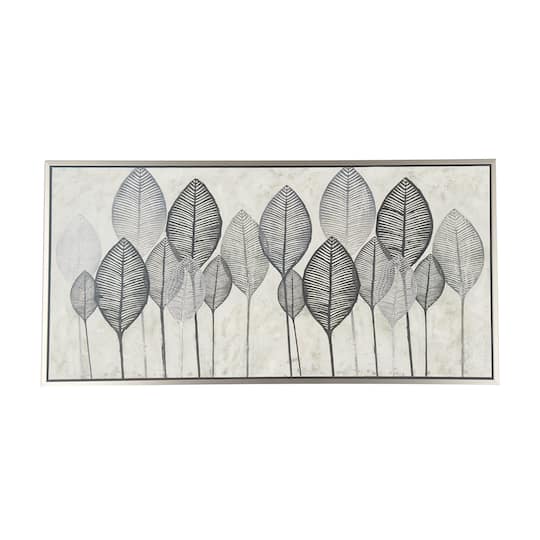 White & Gray Contemporary Leaf Framed Wall Art
